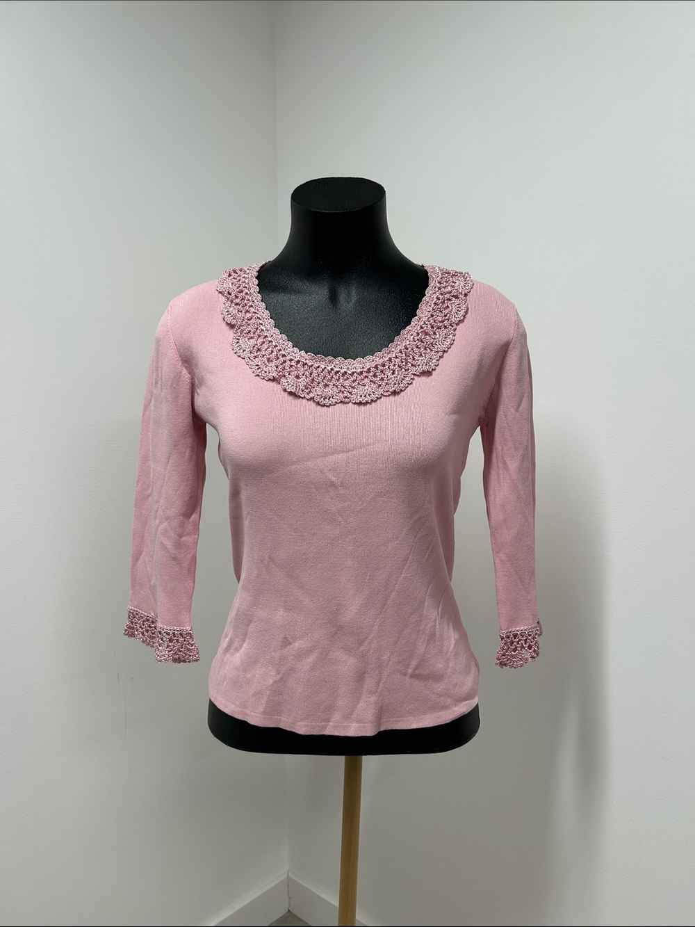 Joseph A Dusty Pink Crochet-Trim Long Sleeve Top